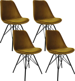 Kick kuipstoel Velvet goud - zwart frame - set van 4