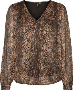 VERO MODA VMNALA - Blouse - V-Hals lange mouwen - Bruin - Maat XL