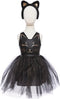 Great Pretenders Verkleedkledij Zwarte Kat - Jurk met diadeem - 5/6 jaar