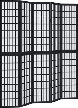 vidaXL - Kamerscherm - met - 5 - panelen - massief - paulowniahout - zwart