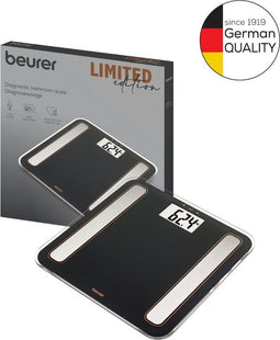 Beurer BF 183 Personenweegschaal Limited Edition 2024 Zwart/Bruin - Lichaamsanalyse - BMI - BMR - Visceraal vet - Digitaal - XL Display - Tot 180 kg - 30 x 30 cm - Veiligheidsglas - 10 Gebruikersgeheugen - Incl. batterijen - 5 Jaar garantie