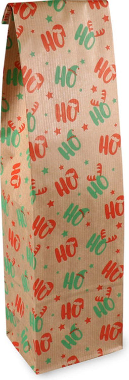 Zak - Fleszak - Kraftpapier - 8x41cm - x10cm - Ho Ho Ho - rood/groen - 250 stuks