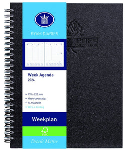 Ryam | Bureau agenda | Weekplan Wire-O Wit NL Eco | 2024 | Spiraal | 170 mm x 220 | 14 mnd | Zwart |