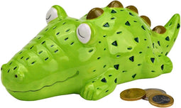 G. Wurm Spaarpot krokodil - voor kinderen - keramiek - grijs - 16 x 12 x 10 cm - geld sparen