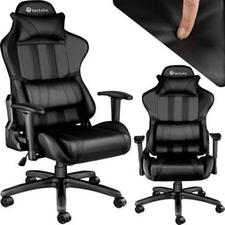 tectake® Bureaustoel - Gamingstoel - Verstelbare rugleuning en armleuningen - Zwart
