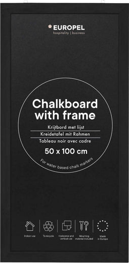 Europel krijtbord met lijst – muurdecoratie – tekenbord - zwart - 50x100cm