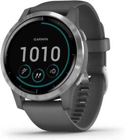 Garmin Vivoactive 4 45 mm grijs met een grijze siliconen polsband