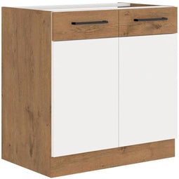 ROCK - Onderkast - Melamine in Lancelot eiken en Wit decor - 80 cm - 2 draaideuren