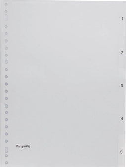 Pergamy tabbladen, ft A4, 23-gaatsperforatie, grijze PP, set 1-5