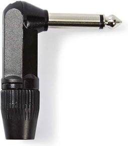 Nedis 6,35 mm Audioconnector - Gehoekt - Male - Vernikkeld - Soldeer - Diameter kabelinvoer: 8.0 mm - Aluminium - Zwart - Polybag - 1 Stuks