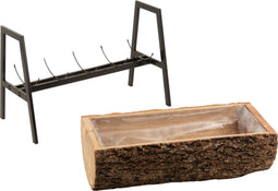 J-Line bloempot Op Voet Halve Stam Paulownia - hout/ijzer - naturel/zwart - large