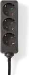 Nedis Stekkerdoos - Randaarde stekker / Type F (CEE 7/7) - 3-wegs - 3.00 m - 3680 W - 16 A - Soort aarding: Zijcontacten - 230 V AC 50/60 Hz - Hoek van stopcontact: 45 ° - H05VV-F 3G 1,5 mm² - Zwart