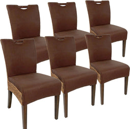 SVJ Eetkamerstoelen Vierkant - 59x45x91 cm - Rotan - Bruin - Set van 6