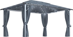 vidaXL - Prieel - met - gordijn - LED-lichtslinger - 4x3 - m - aluminium - antraciet