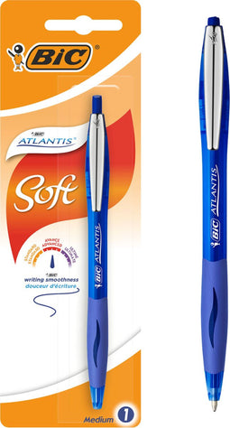 BIC Atlantis Soft Balpen met Kliksysteem - Blauw - Pak van 1 Stuk - Medium Punt 1 mm