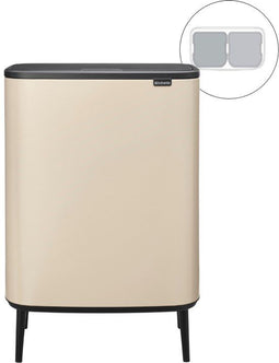 Brabantia Bo Touch Bin Hi - Prullenbak 2 x 30 liter - Afvalscheiding - Soft Beige (2 stuks)