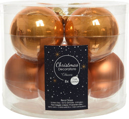 Kerstbal glas d7cm amber ass 8st