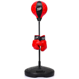 Coast Kinderboksset - Verstelbare Boksbalhouder 81–123,5 cm - Handschoenen en Pomp - Zwart/Rood