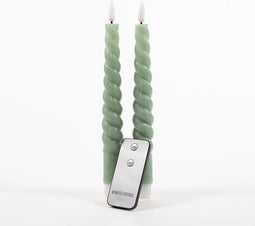 Anna's Collection LED dinerkaarsen swirl - 23 cm - jade groen - afstandsbediening (2 stuks)