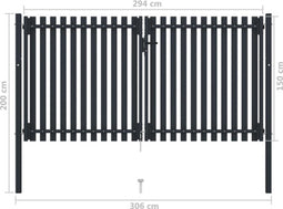 vidaXL - Poort - dubbel - 306x150 - cm - staal - antraciet