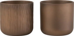 J-Line bloempot Gen - keramiek - goud/koper - medium - 2 stuks - Ø 15 cm