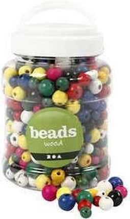 Houten kralen, d: 8+10+12 mm, gatgrootte 2-2,5 mm, diverse kleuren, china berry, 175 gr, 400ml, circ