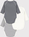 Petit Bateau - Trio babyrompertjes - Lange mouwen - Wit/Blauw + Blauw/Wit + Wit