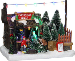 LuVille Kerstdorp Miniatuur Kerstboom Kraam - L18 x B11 x H14 cm