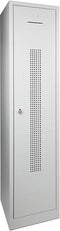 Garderobekast perfo deur met scheiding t.b.v. schoon/vuil indeling 180 hoog 80 breed 50 diep 2 deurs Grijs met hangoog sluiting (exl. hangslot) op sokkel