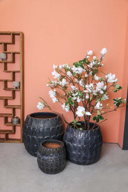 PTMD Robby Ronde Bloempot - H66 x Ø70 cm - Keramiek - Blauw