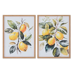 Schilderij Home ESPRIT Geel Wit Groen Citroen Mediterrane 30 x 1,8 x 40 cm (2 Stuks)