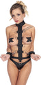 Fetish Tentation - Bondage - Halsband met Handboeien - Verstelbaar in Hoogte - Zwart