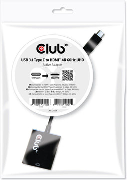 Club3D CAC-2504 - USB 3.1-C naar HDMI 2.0 - UHD 4K 60 Hz HDR - Zwart