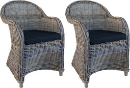 Decomeubel Rotan Stoel Kubu Grey met zwart Kussen - set van 2 stoelen