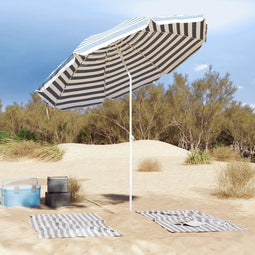 vidaXL - Strandparasol - met - Aluminium - Paal - Blauw - & - Wit - 300 - cm