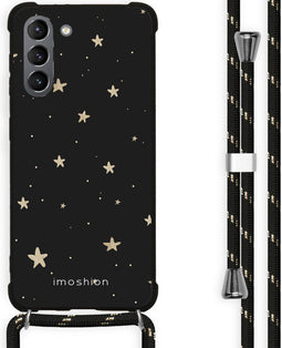 iMoshion Hoesje Geschikt voor Samsung Galaxy S21 Hoesje Met Koord - iMoshion Design Hoesje met Koord - Goud / Zwart / Stars Gold