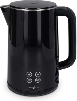 Nedis Waterkoker - 1.7 l - Kunststof - Zwart - 50,60,70,80,90,100 °C - Temperatuurindicator - 360 graden draaibaar - Verborgen verwarmingselement - Strix-controller - Droogkookbeveiliging