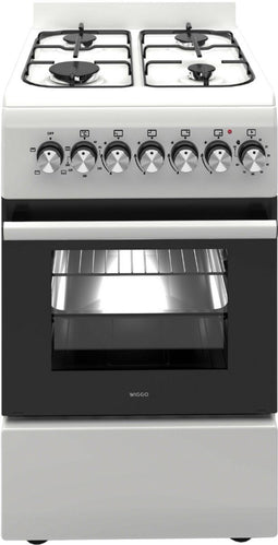Wiggo WO-E505R(WX) - Serie 5 - 50 cm - Gasfornuis met oven - Wit Rvs