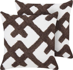 CARNATION - Sierkussen set van 2 - Bruin/Wit - Katoen