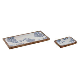 Set van trays Home ESPRIT Blauw Wit Natuurlijk Mediterrane 40 x 19 x 2,5 cm (2 Stuks)