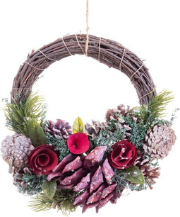 Christmas Kerstkroon Rood Multicolour Rotan Plastic Foam Ananas 24 X 22 X 8 Cm