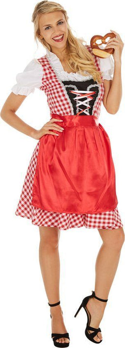 Dressforfun Dirndl Wiesn Madl - Dameskostuum Oktoberfest - Vetersluiting en blouse met ruches - 2 XL