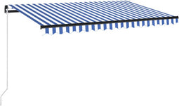 vidaXL - Luifel - handmatig - uittrekbaar - met - LED - 400x300 - cm - blauw - en - wit