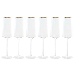 Vlak glas voor champagne en cava Home ESPRIT Transparant Gouden Kristal 400 ml (6 Stuks)