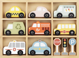 Tooky Toy Houten Voertuigen- En Verkeersbordenset 12-delig