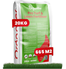 Pro Turf & Gazonmeststof (20kg, 665m2) - Speciaal voor Grote Gazons, Sportvelden & Golfbanen - Gefaseerde Afgifte - Gazonmeststof - Meststof Gazon - Voor een Diepgroen Sterk Gazon Zonder Mos en Onkruid - NPK+Mg+S (20+5+8 +4 +9) - Organifer