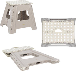 Salter Step-kruk - grote opvouwbare voetkruk met antislipoppervlak en handgreep - beige