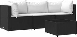 vidaXL - 4-delige - Loungeset - met - kussens - poly - rattan - zwart