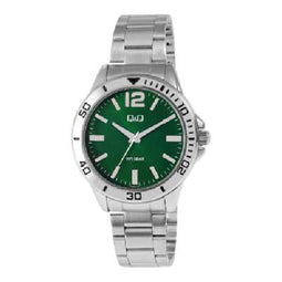 Q&Q-model q28b-011py-Herenhorloge- 5 atm waterdicht -groene wijzerplaat-diameter 45 mm-zilverkleurig
