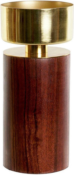Kaarshouder Home Esprit Bruin Gouden Aluminium Acacia 8 X 8 X 18 Cm